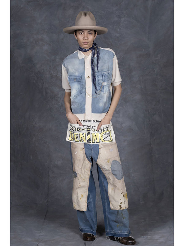 Kapital knit x 8oz denim coverall polo shirt