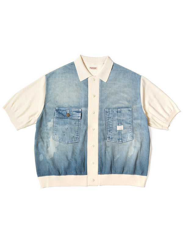 Kapital knit x 8oz denim coverall polo shirt