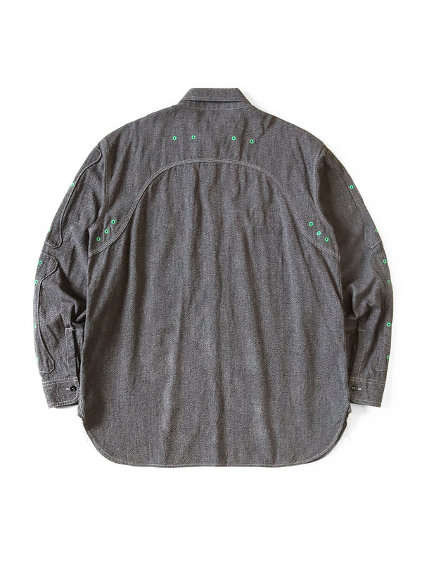 Kapital Heathered Chambray BONE Patch Ventilator Work Shirt (long sleeve)