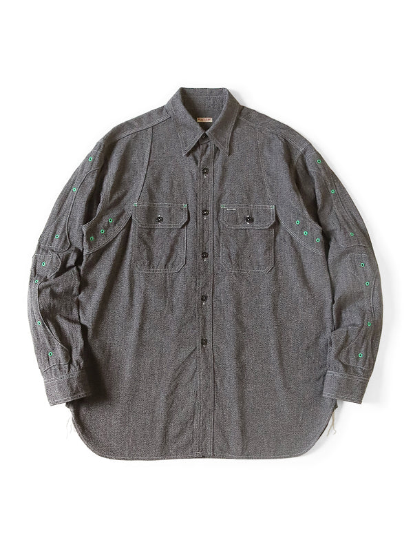 Kapital Heathered Chambray BONE Patch Ventilator Work Shirt (long sleeve)