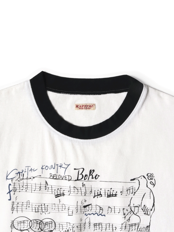Kapital 20/-Tenjiku Ringer T-shirt (BORO Elegy pt) Tee