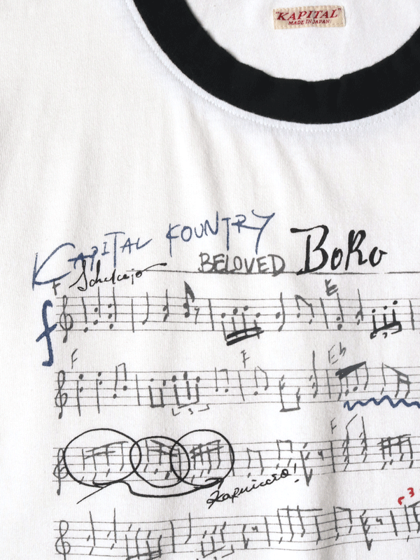 Kapital 20/-Tenjiku Ringer T-shirt (BORO Elegy pt) Tee