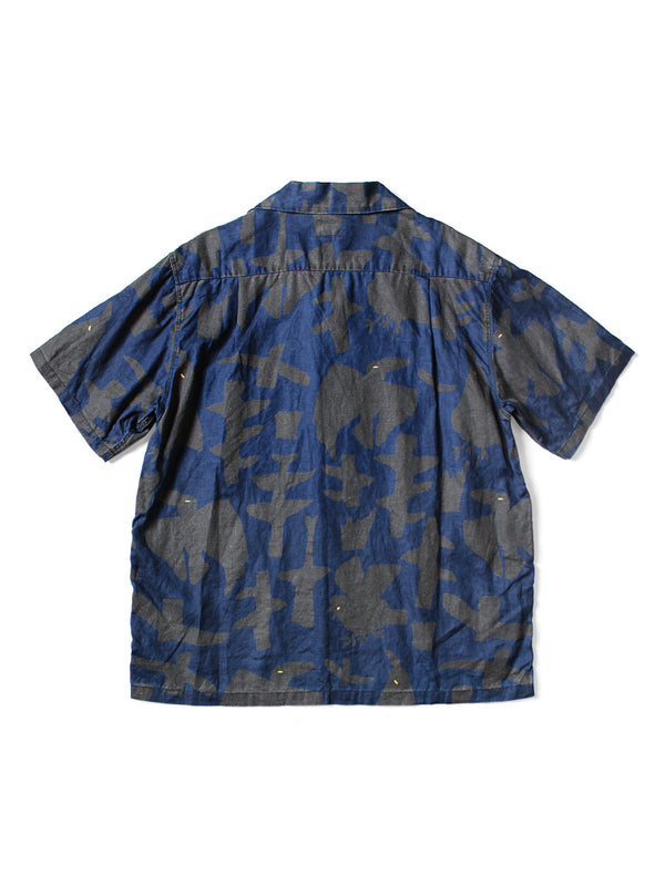Kapital French Cross Linen GUIDING LIGHT Crow Discharge Print Aloha Shirt