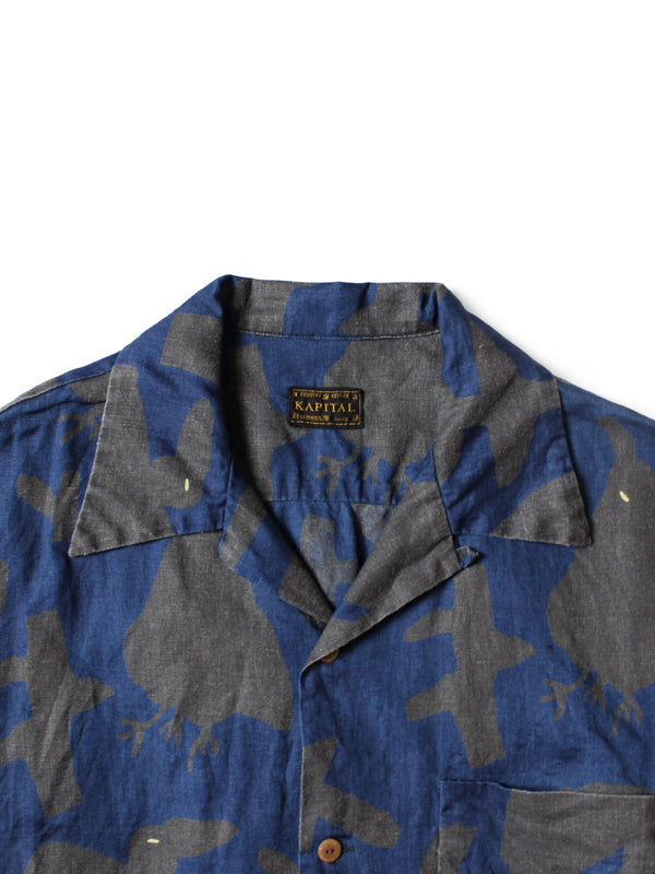 Kapital French Cross Linen GUIDING LIGHT Crow Discharge Print Aloha Shirt