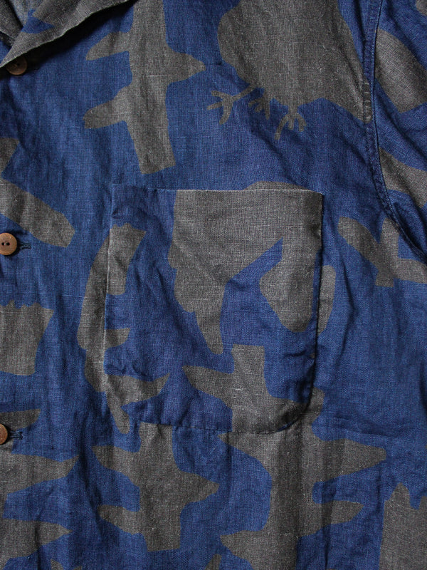 Kapital French Cross Linen GUIDING LIGHT Crow Discharge Print Aloha Shirt