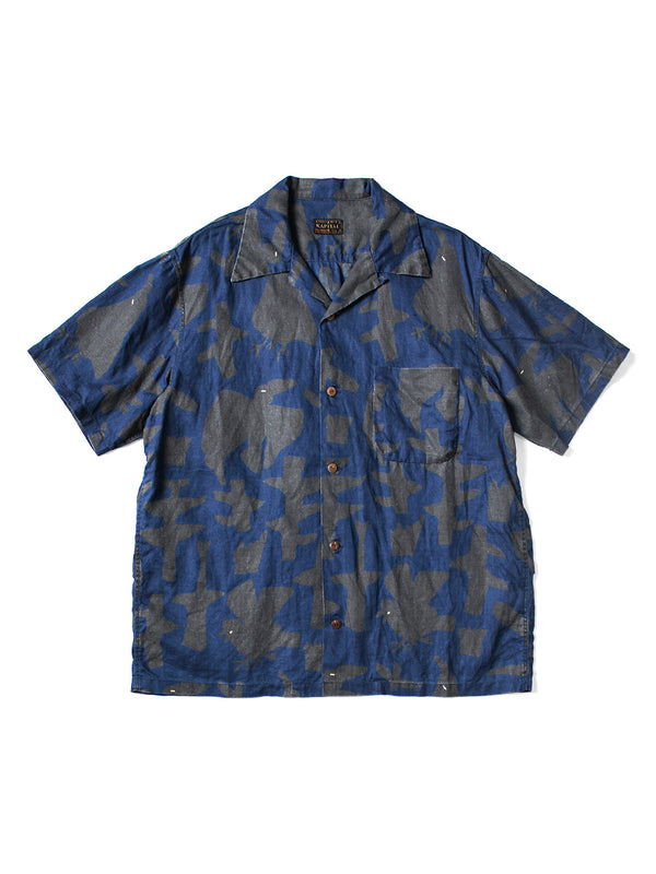 Kapital French Cross Linen GUIDING LIGHT Crow Discharge Print Aloha Shirt