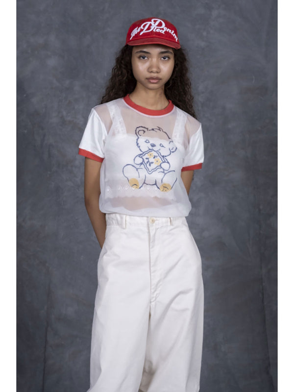 Kapital Sheer Jersey 20 ersey Ringer T-shirt (Peckish Little Bear pt) women