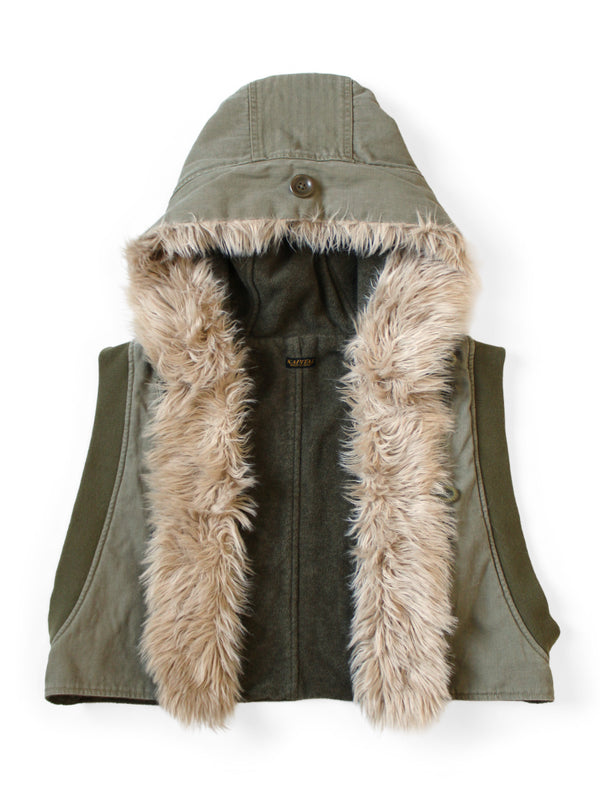 Kapital Herringbone Hoodie with Faux Fur Vest