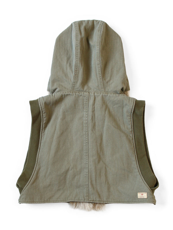 Kapital Herringbone Hoodie with Faux Fur Vest