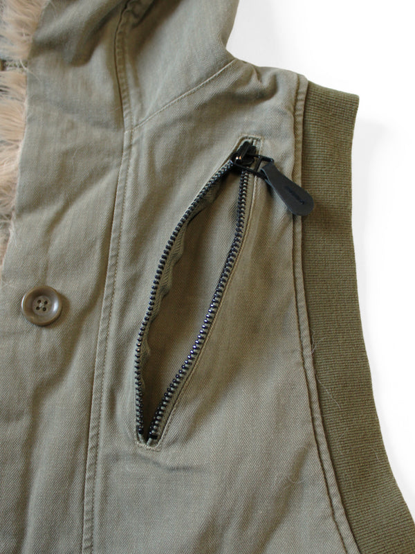 Kapital Herringbone Hoodie with Faux Fur Vest