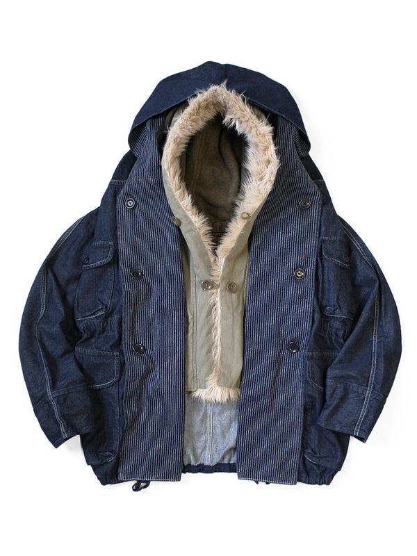 Kapital Herringbone Hoodie with Faux Fur Vest