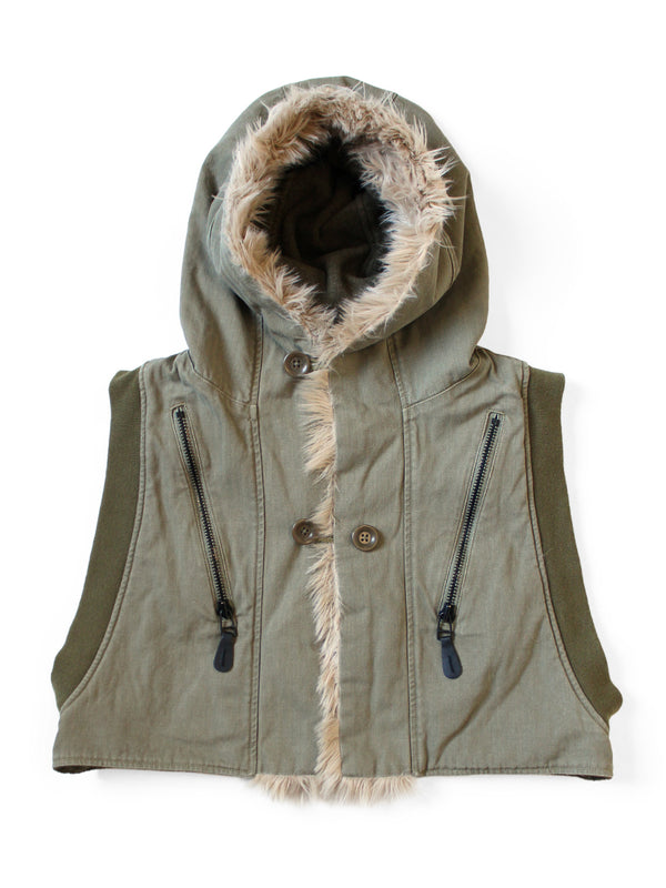 Kapital Herringbone Hoodie with Faux Fur Vest