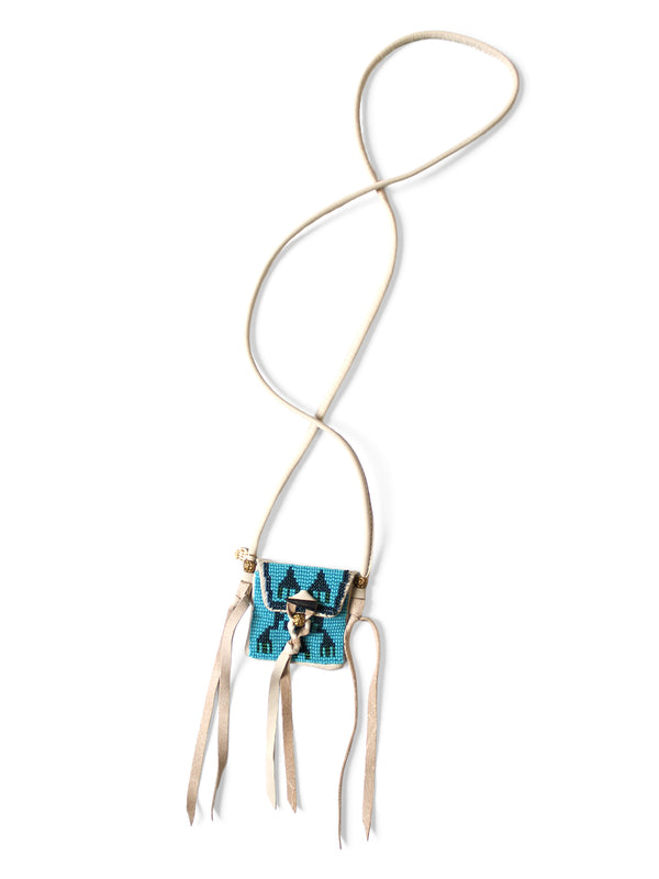 Kapital Leather Charm Necklace with Glass Beads