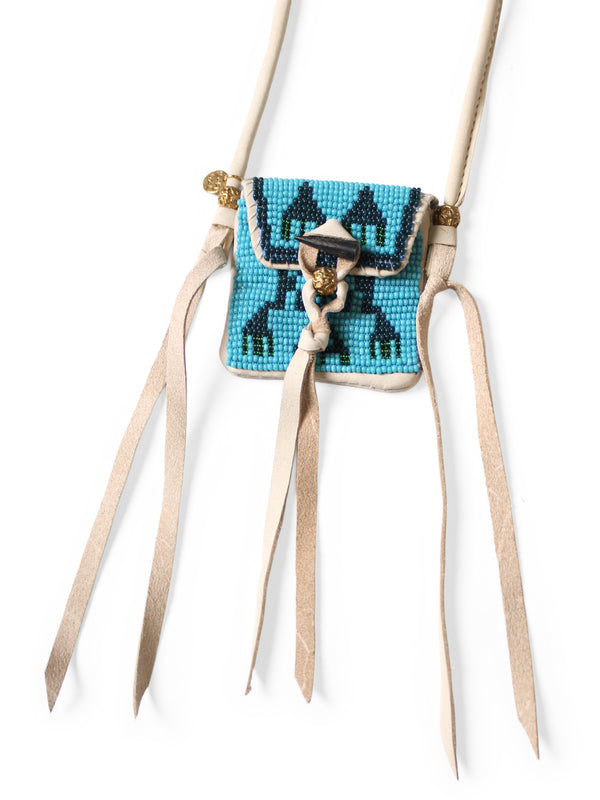 Kapital Leather Charm Necklace with Glass Beads