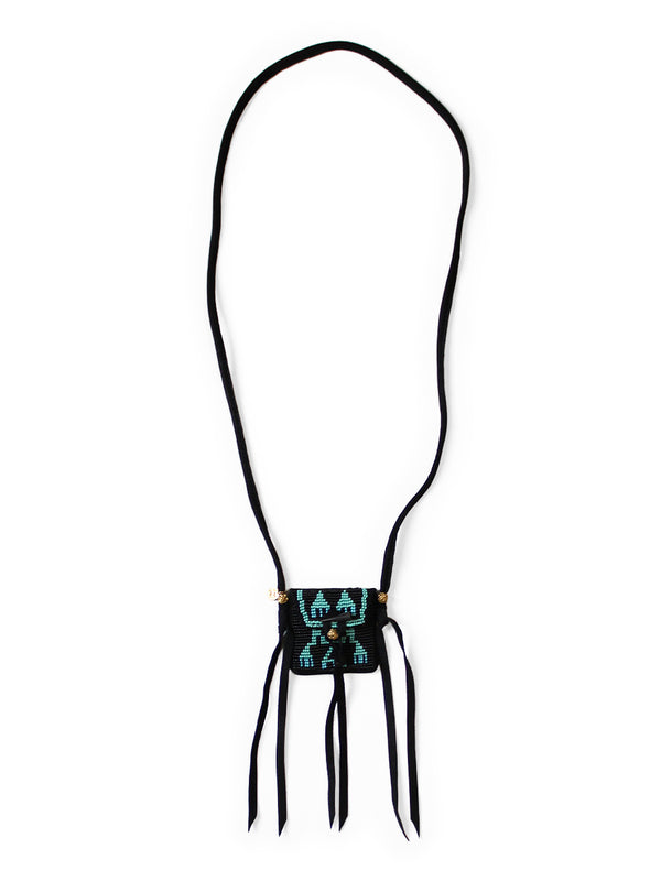 Kapital Leather Charm Necklace with Glass Beads