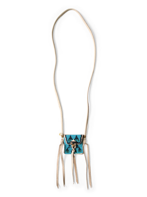 Kapital Leather Charm Necklace with Glass Beads