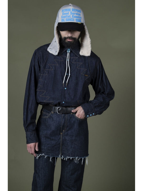 Kapital Denim Trucker Cap with Fleece Earflaps