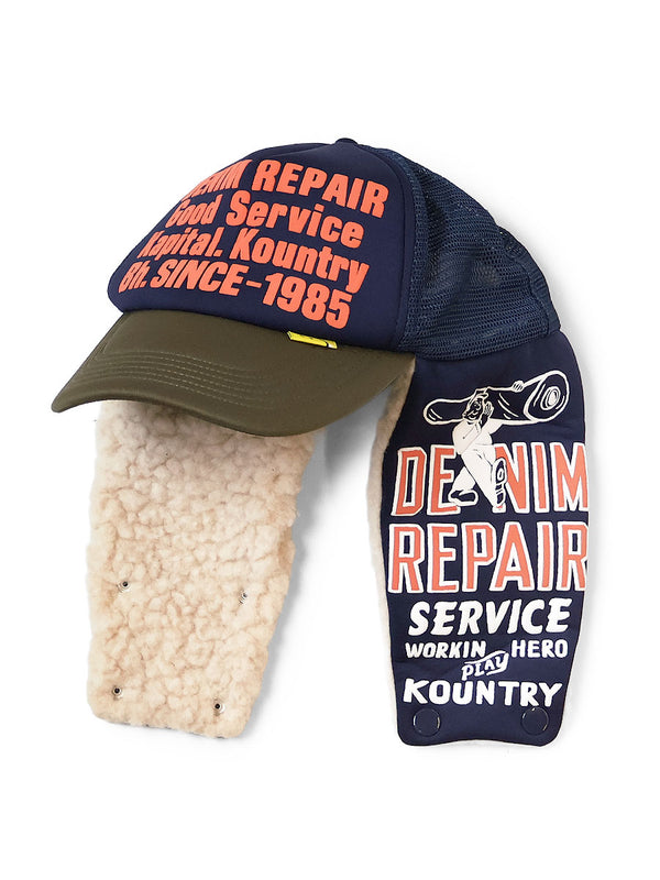 Kapital Denim Trucker Cap with Fleece Earflaps