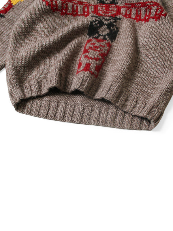 Kapital Hand-Knitted Peckish Totem Pole Cowichan Crew Sweater