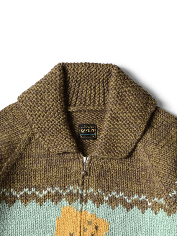 Kapital Hand Knit Peckish Totem Pole Zip Cardigan