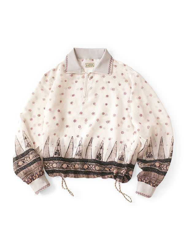 Kapital Sheer Sarasa Pattern Half-Zip Pullover Shirt