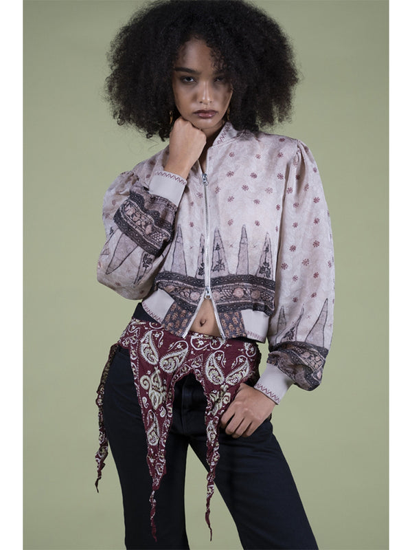 Kapital Sheer Sarasa Pattern Gathered Sleeve Blouson Jacket women