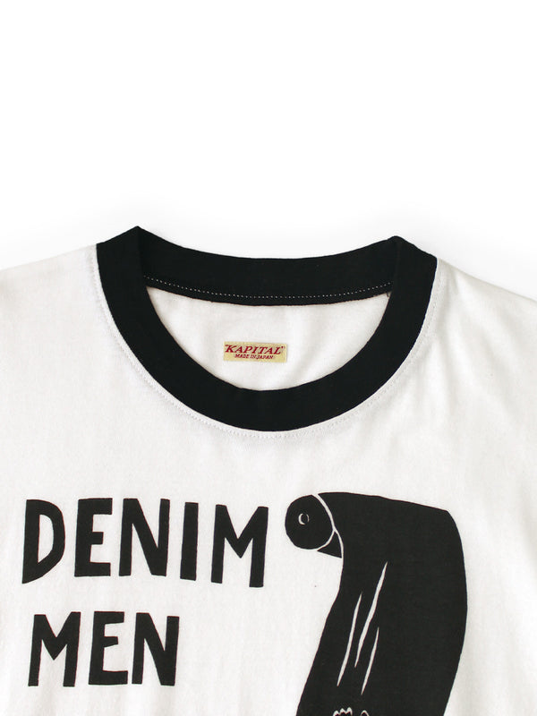 Kapital 20/- Jersey Ringer T-shirt (DENIM MEN LOVE CATS scratch print) Tee