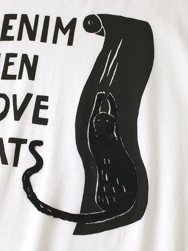 Kapital 20/- Jersey Ringer T-shirt (DENIM MEN LOVE CATS scratch print) Tee