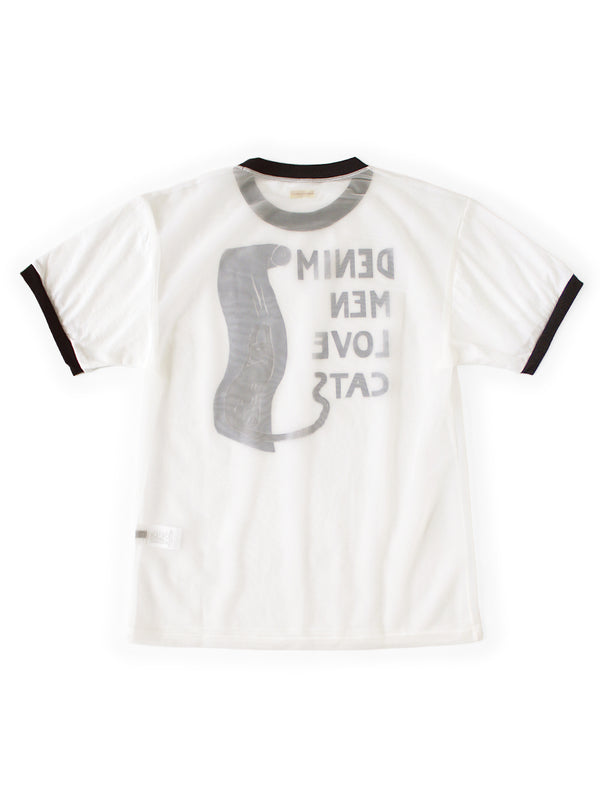 Kapital Sheer Jersey x 20/- Jersey Ringer T-shirt (DENIM MEN LOVE CATS Scratch Print)