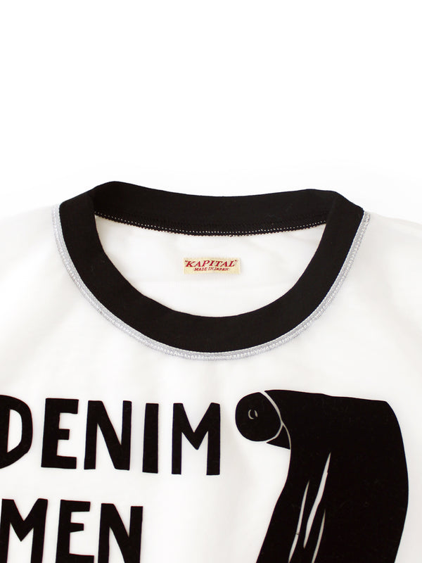 Kapital Sheer Jersey x 20/- Jersey Ringer T-shirt (DENIM MEN LOVE CATS Scratch Print)