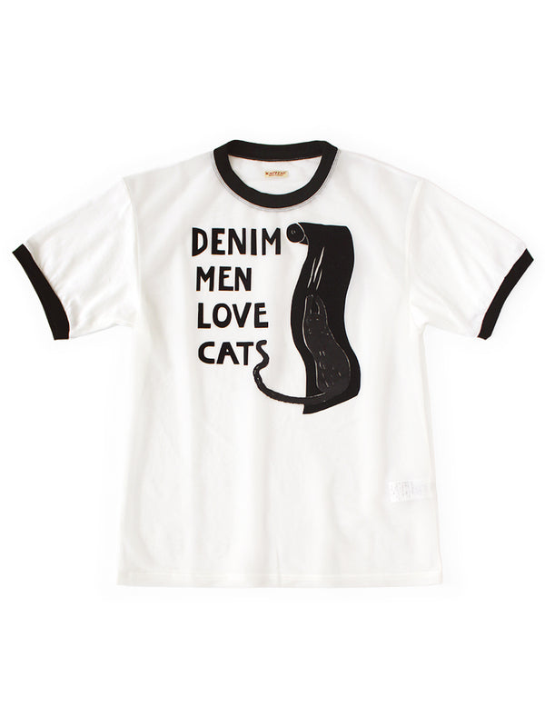 Kapital Sheer Jersey x 20/- Jersey Ringer T-shirt (DENIM MEN LOVE CATS Scratch Print)