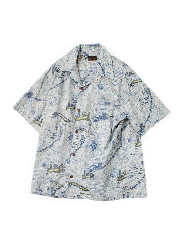Kapital French Cross Linen Discharge Print Key West Pattern Short-Sleeve Shirt Open-Collar