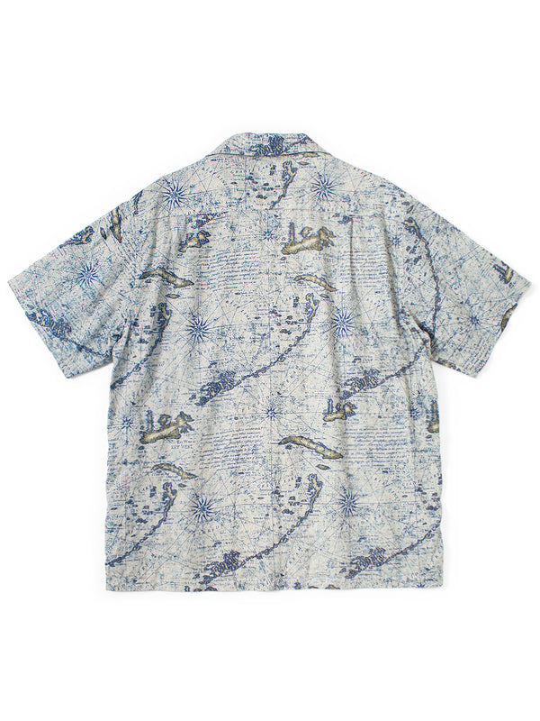Kapital French Cross Linen Discharge Print Key West Pattern Short-Sleeve Shirt Open-Collar
