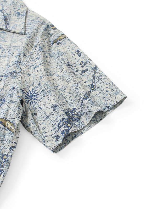 Kapital French Cross Linen Discharge Print Key West Pattern Short-Sleeve Shirt Open-Collar