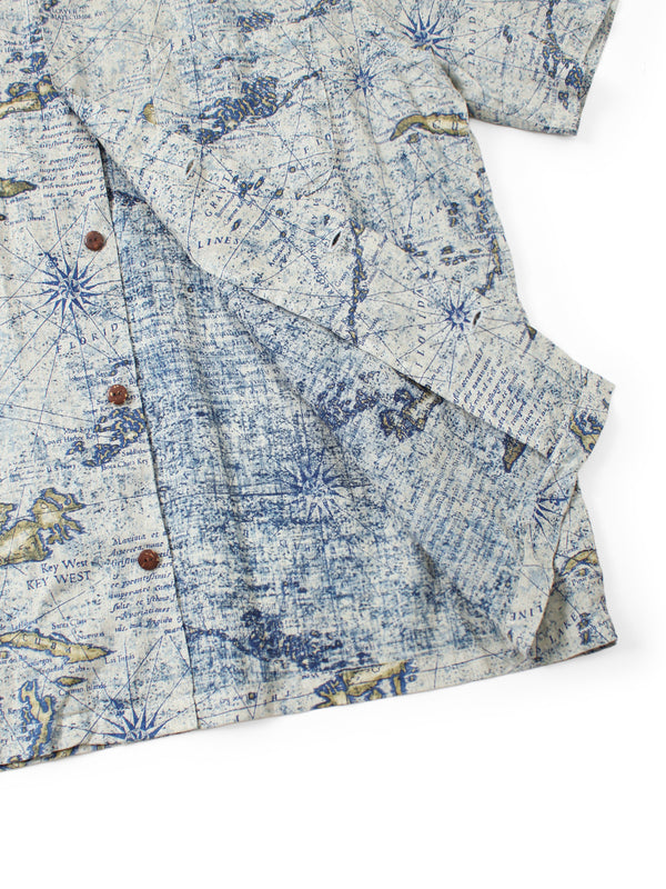 Kapital French Cross Linen Discharge Print Key West Pattern Short-Sleeve Shirt Open-Collar