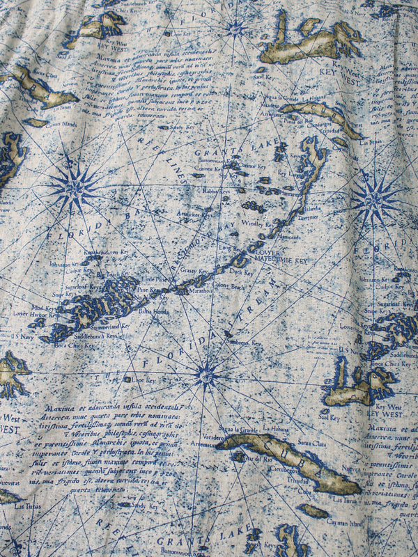 Kapital French Cross Linen Discharge Print Key West Pattern Short-Sleeve Shirt Open-Collar