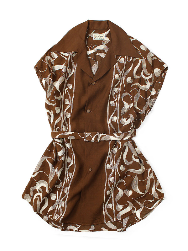 Kapital Silk Rayon Okra Pattern French Sleeve Open Collar Shirt Women
