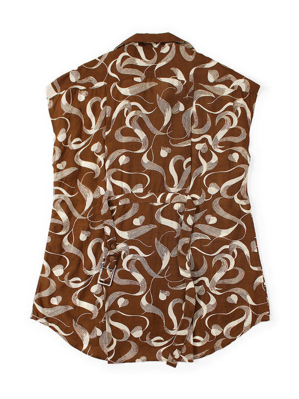 Kapital Silk Rayon Okra Pattern French Sleeve Open Collar Shirt Women