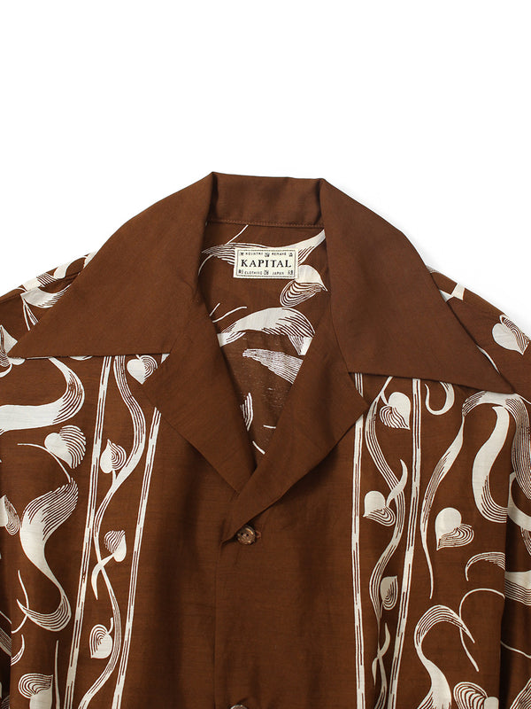 Kapital Silk Rayon Okra Pattern French Sleeve Open Collar Shirt Women