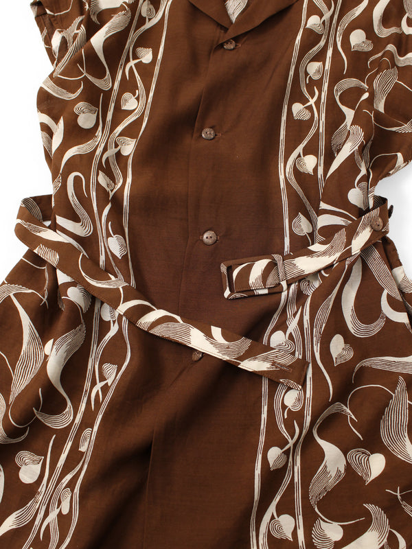 Kapital Silk Rayon Okra Pattern French Sleeve Open Collar Shirt Women
