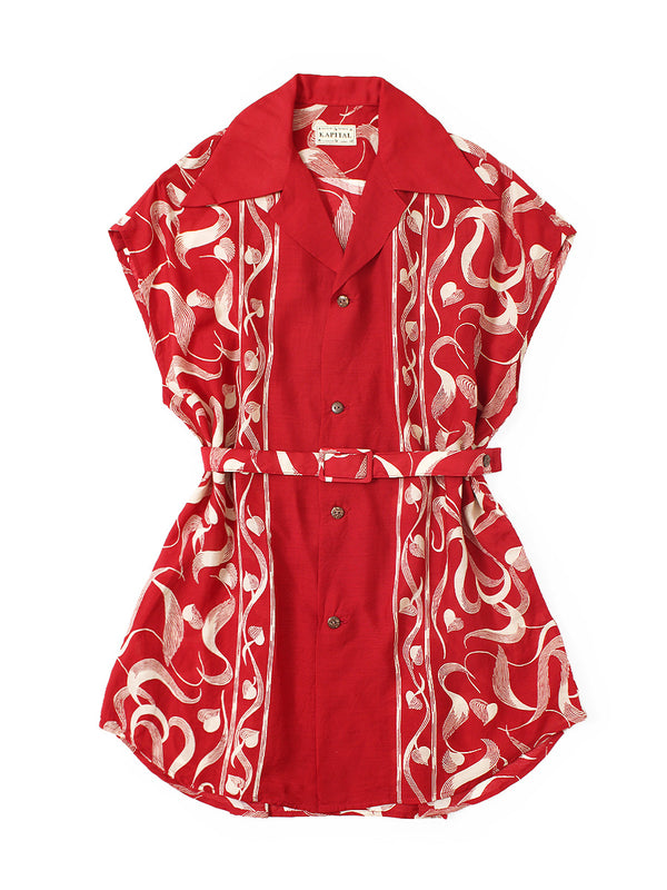 Kapital Silk Rayon Okra Pattern French Sleeve Open Collar Shirt Women