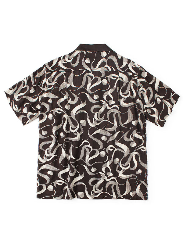 Kapital Silk Rayon Okra Pattern Short-Sleeved Open-Collar Shirt