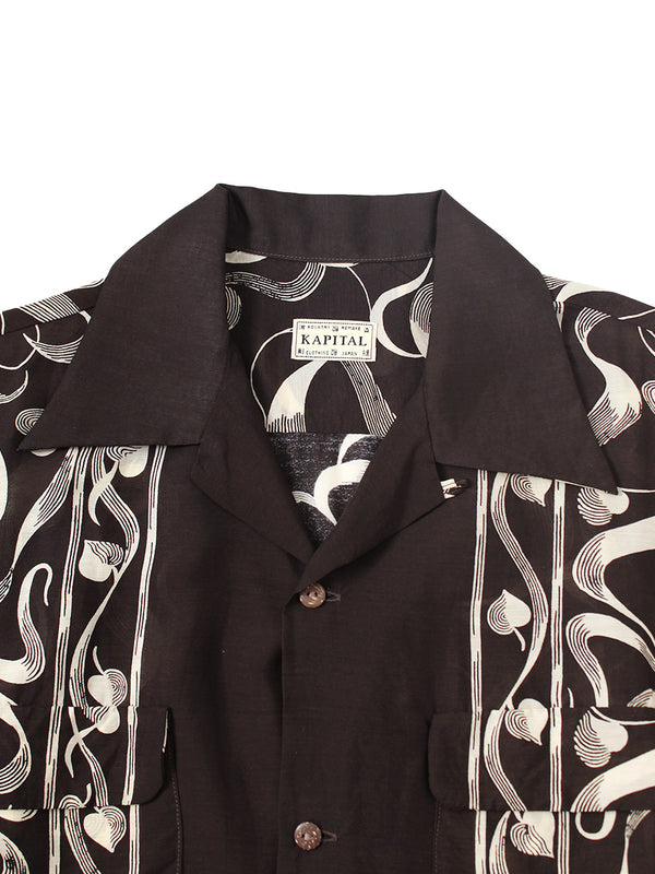 Kapital Silk Rayon Okra Pattern Short-Sleeved Open-Collar Shirt