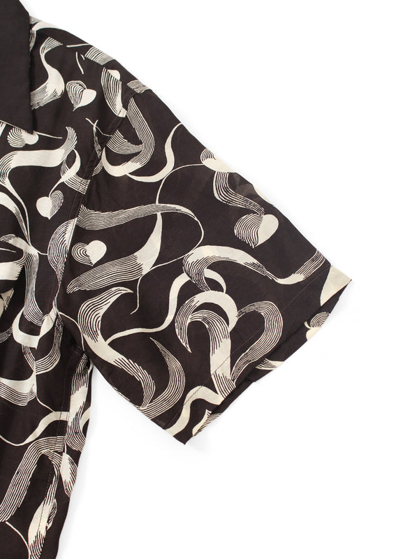Kapital Silk Rayon Okra Pattern Short-Sleeved Open-Collar Shirt