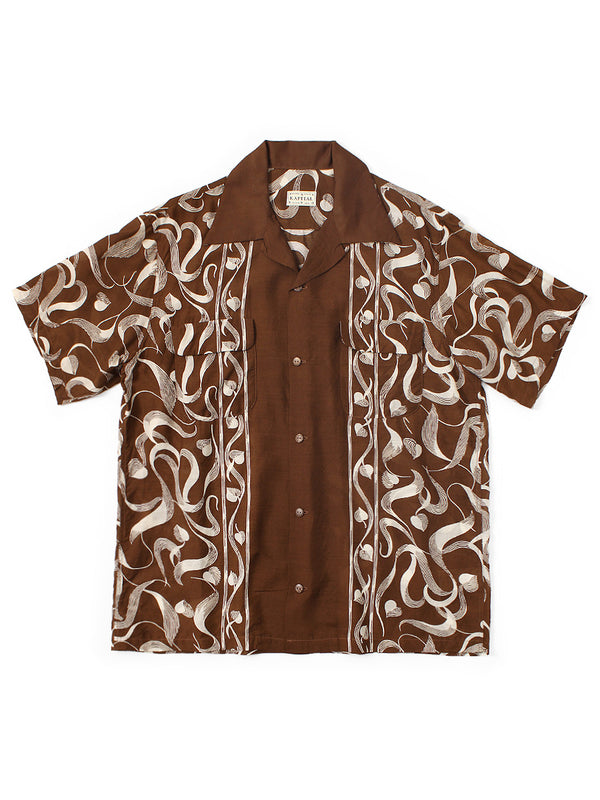 Kapital Silk Rayon Okra Pattern Short-Sleeved Open-Collar Shirt