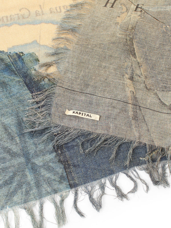 Kapital Rayon Fringe Square Stole (KAYO HUESO Denim Map) Scarves