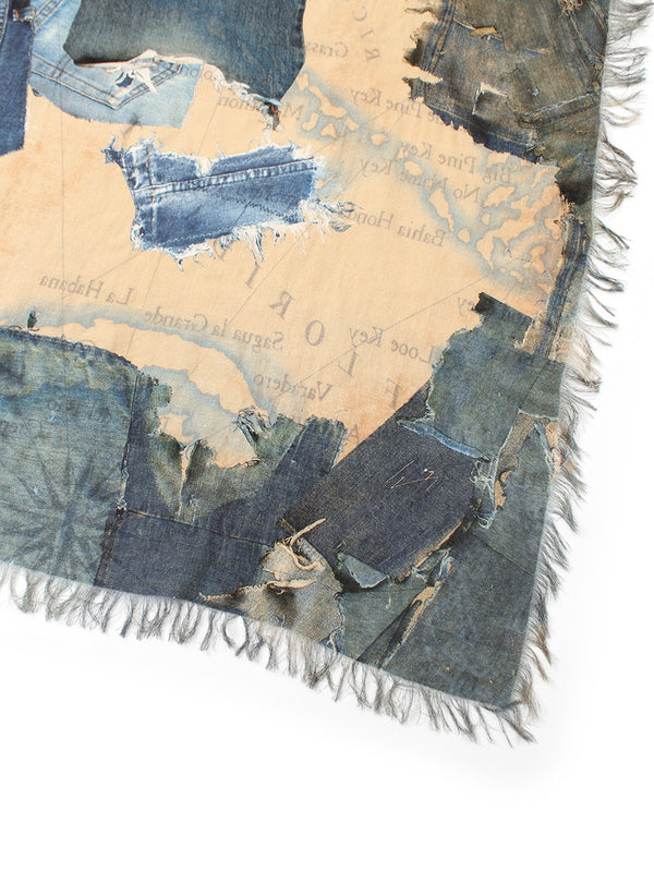 Kapital Rayon Fringe Square Stole (KAYO HUESO Denim Map) Scarves