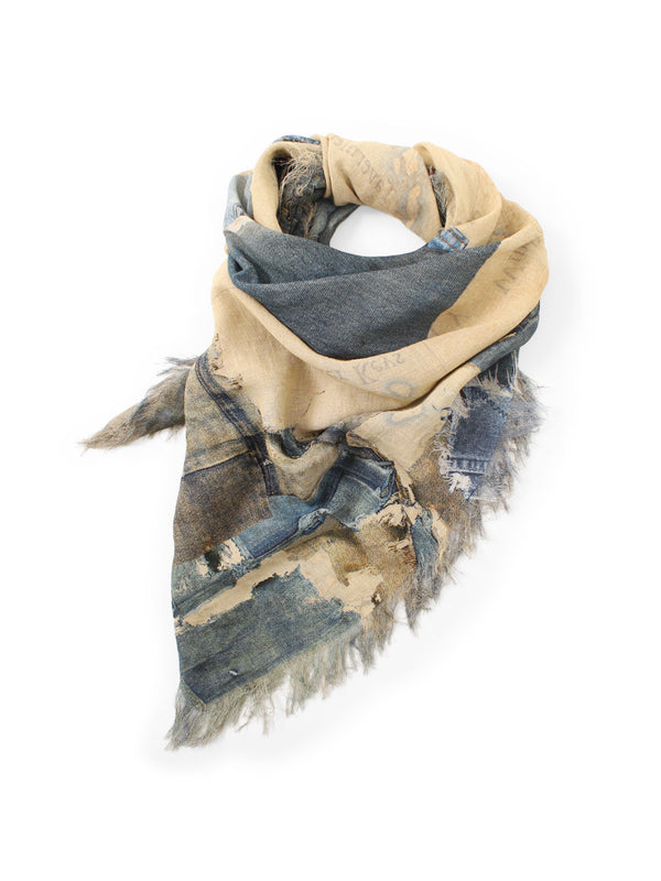 Kapital Rayon Fringe Square Stole (KAYO HUESO Denim Map) Scarves