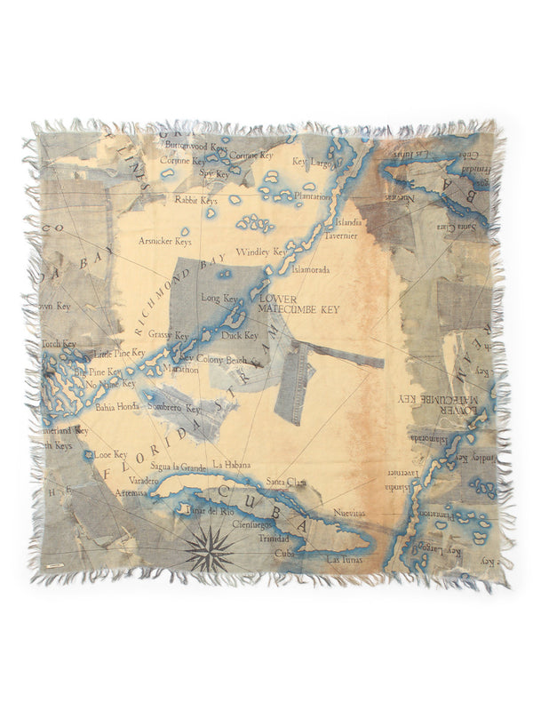 Kapital Rayon Fringe Square Stole (KAYO HUESO Denim Map) Scarves