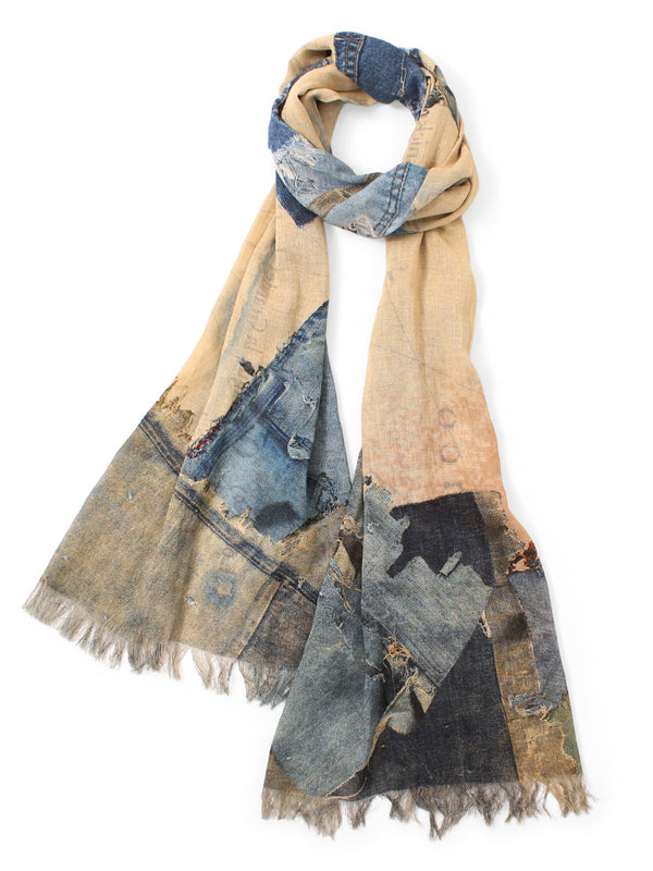 Kapital Rayon Fringe Stole (KAYO HUESO Denim Map) Scarves